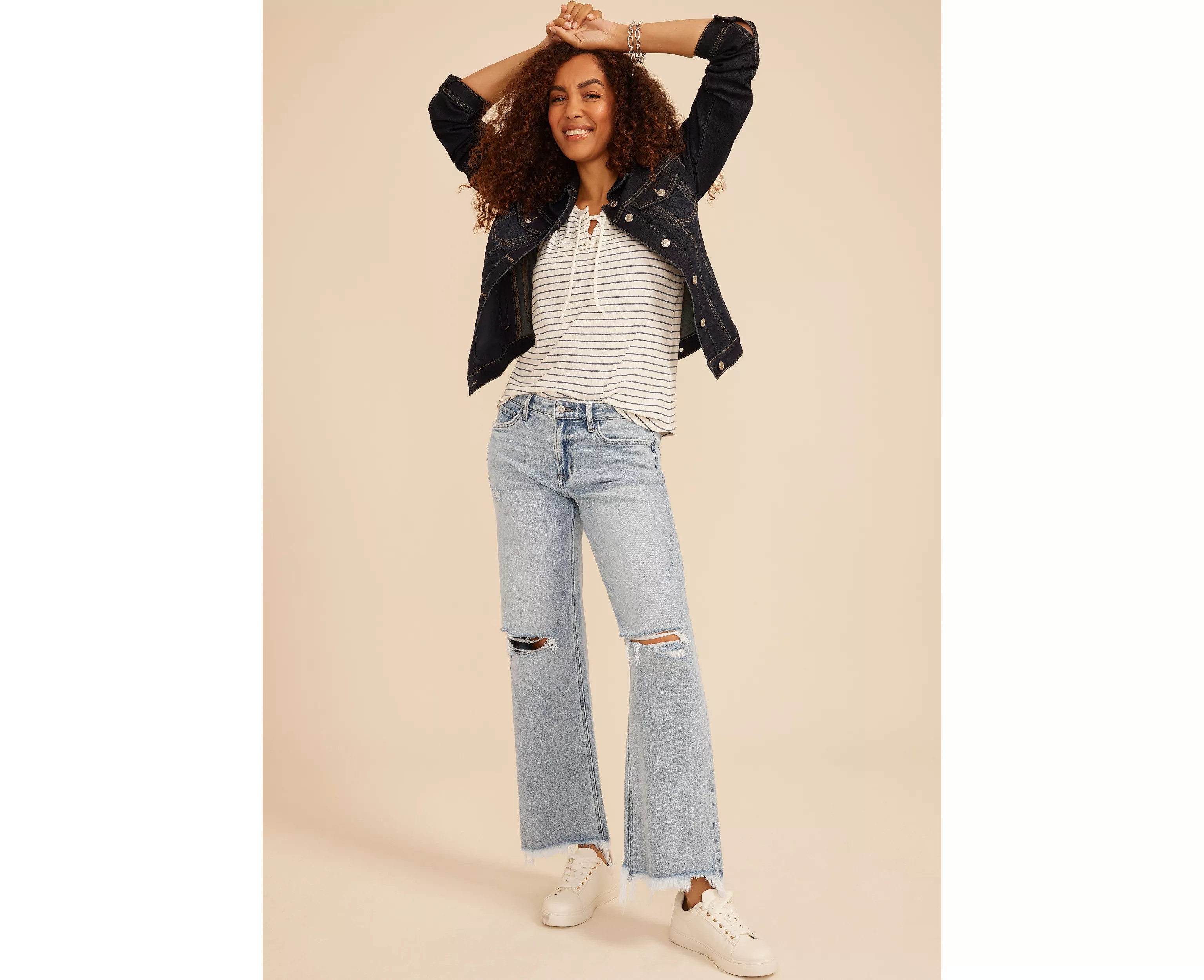 Flying Monkey\u2122 Mid Rise Ripped Fray Hem Slim Wide Leg Jean | maurices | Maurices