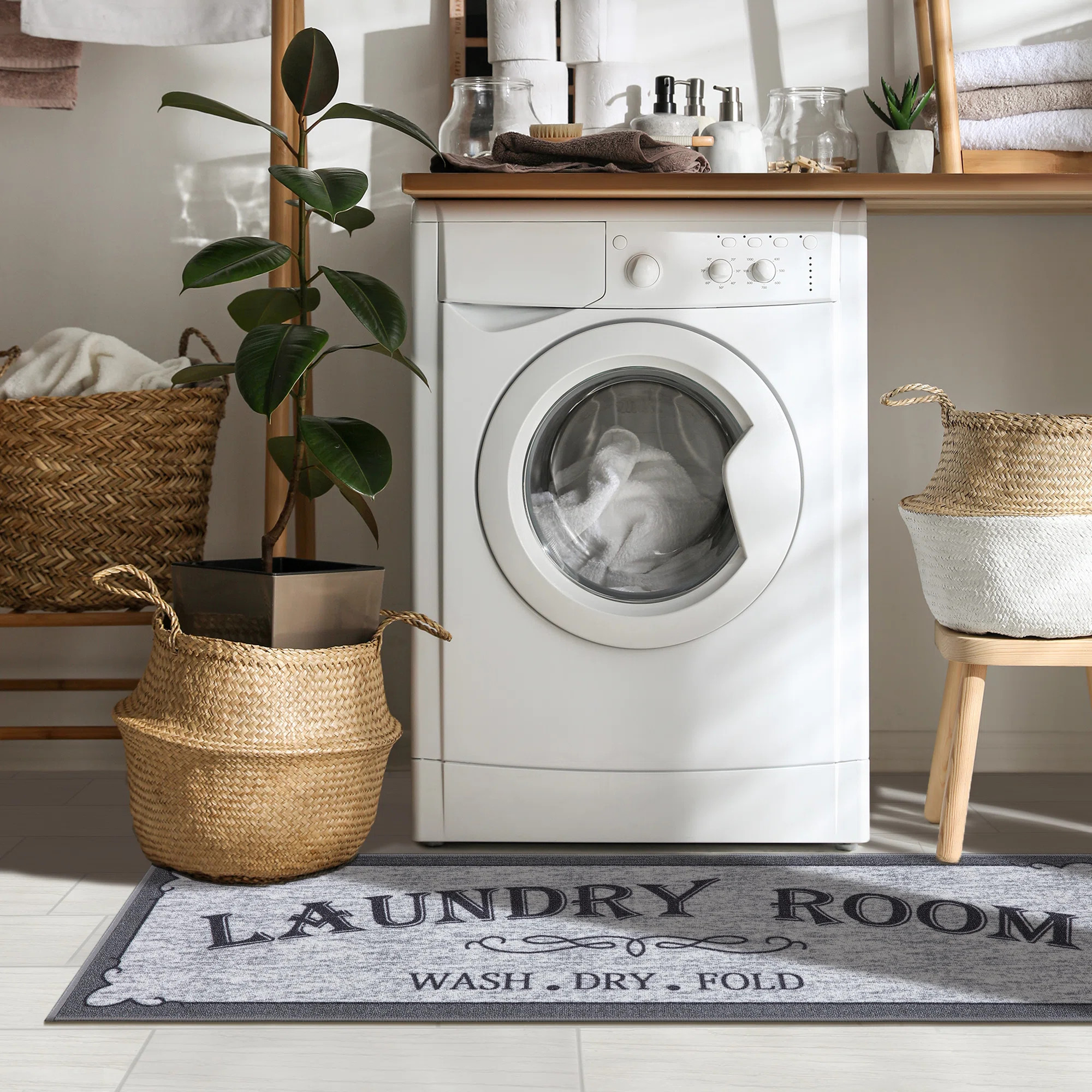 Machine Washable Non-Slip Rubberback Laundry Room Runner Rug, Entryway Rug, Gray | Wayfair North America