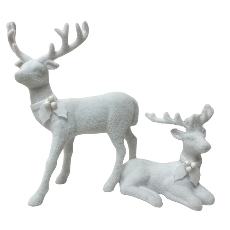 Flocked Deer Christmas Tabletop Decorations, White, 12", 2 Pack, by Holiday Time | Walmart (US)