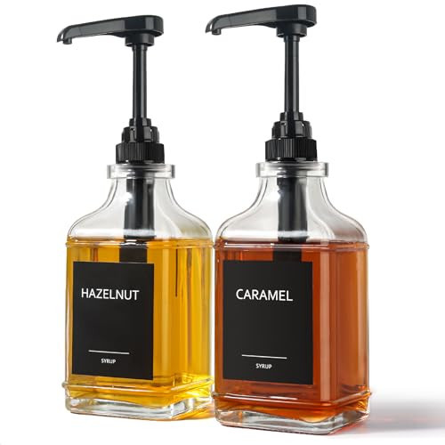 GMISUN Coffee Syrup Dispenser, 16.9 fl oz Syrup Pump Dispenser for Coffee Bar Accessories, Square Glass Syrup Bottle for Coffee Bar Essentials, Simple Maple Syrup Bottles with ¼oz Large Capacity Pump | Amazon (US)