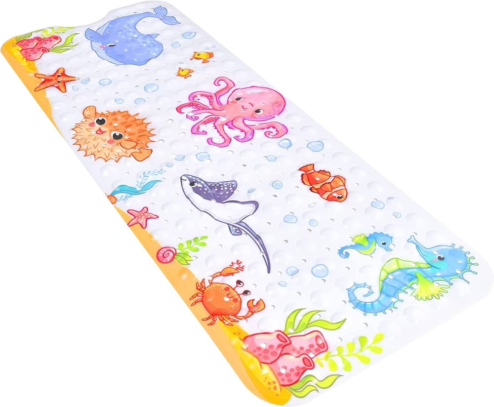 Kids Bath Mat for Tub Non Slip, 40 X 16 Inch Large Cartoon Octopus Anti Slip Toddler Baby Bathtub... | Amazon (US)