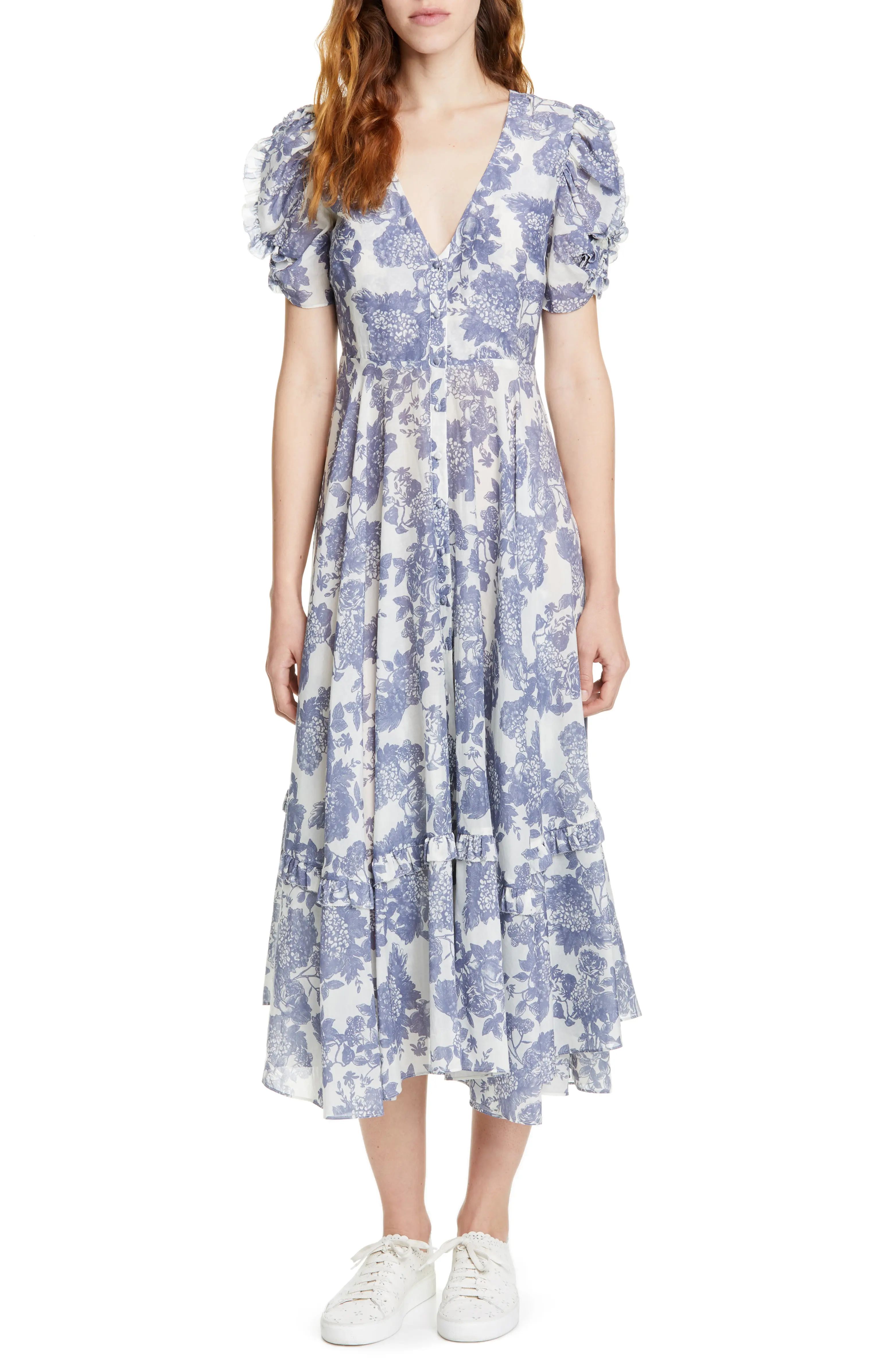 Andie Floral Cotton & Silk Midi Dress | Nordstrom
