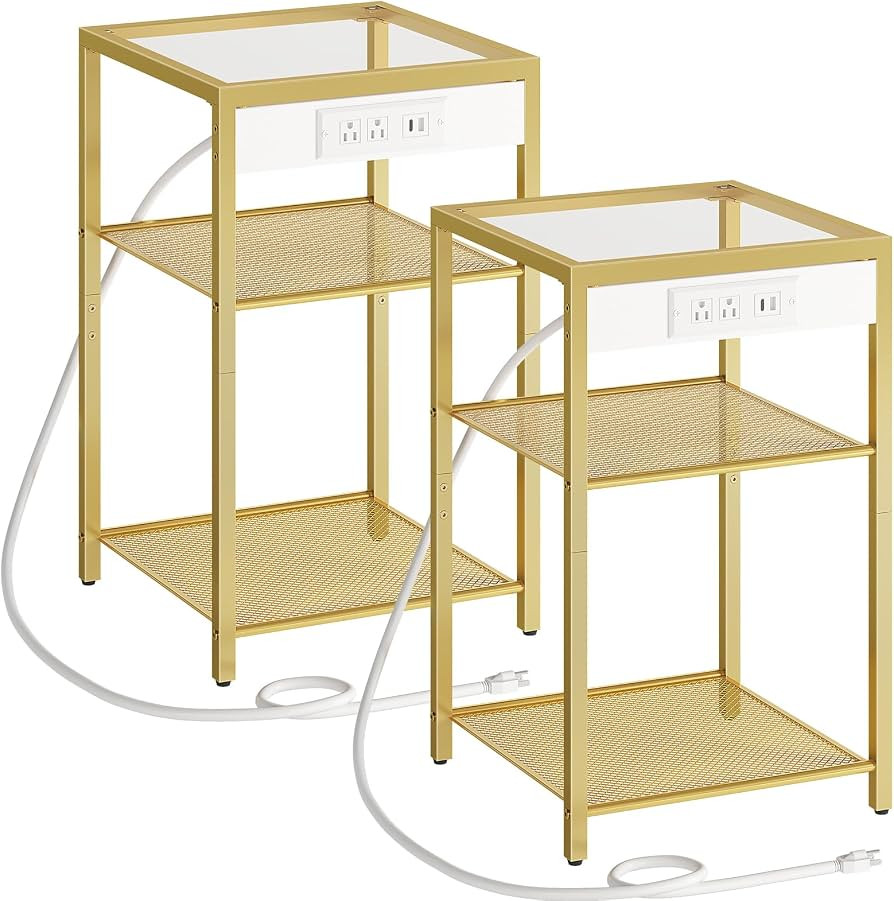 HOOBRO End Tables Set of 2 with Charging Station, Side Tables with USB Ports & Power Outlets, 3-T... | Amazon (US)