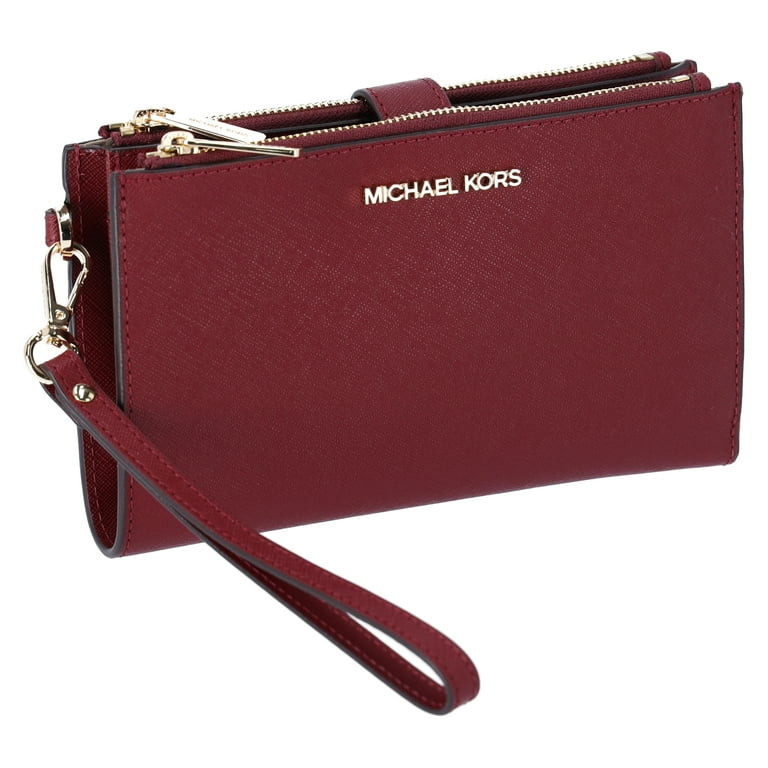 Michael Kors Jet Set Travel Large Double Zip Wristlet Phone Wallet Dark Cherry | Walmart (US)