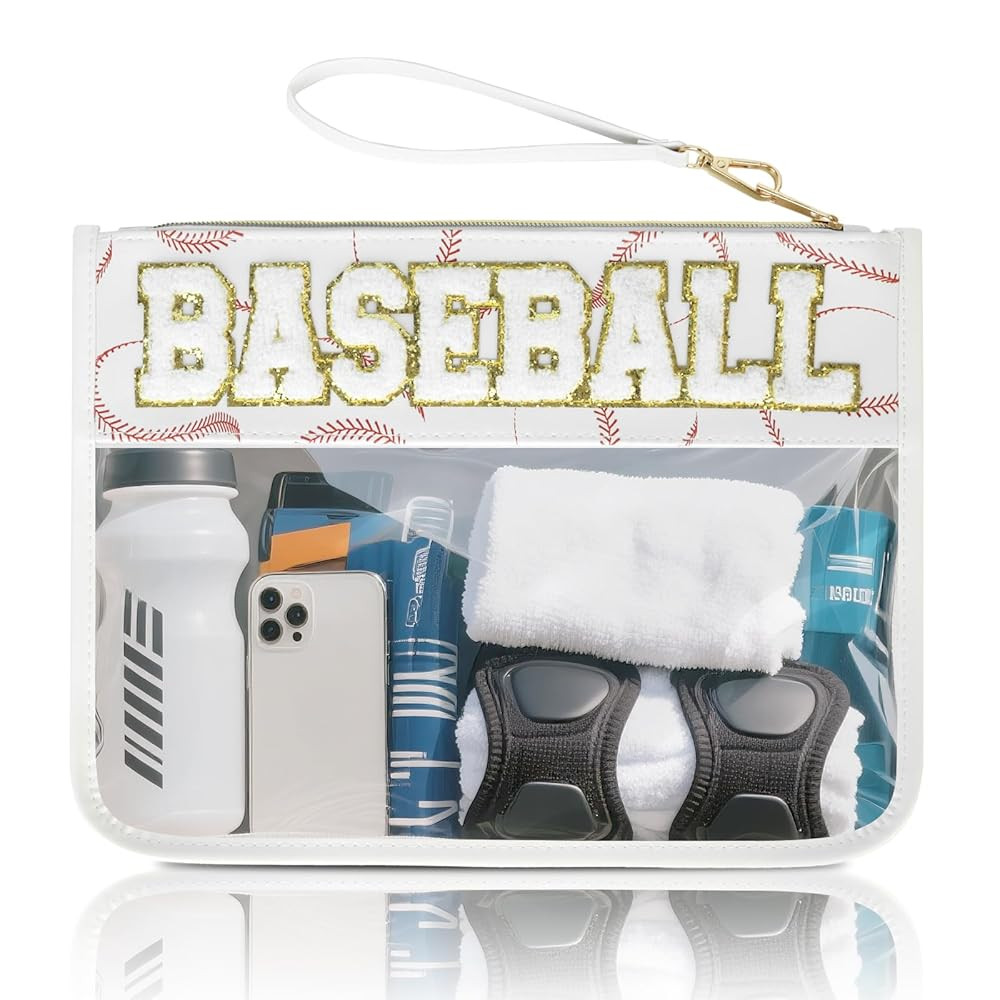 Baseball Snack Bags Team Gifts Makeup Cosmetic Bag Clear Chenille Letter Zipper Pouch Baseball Ac... | Amazon (US)