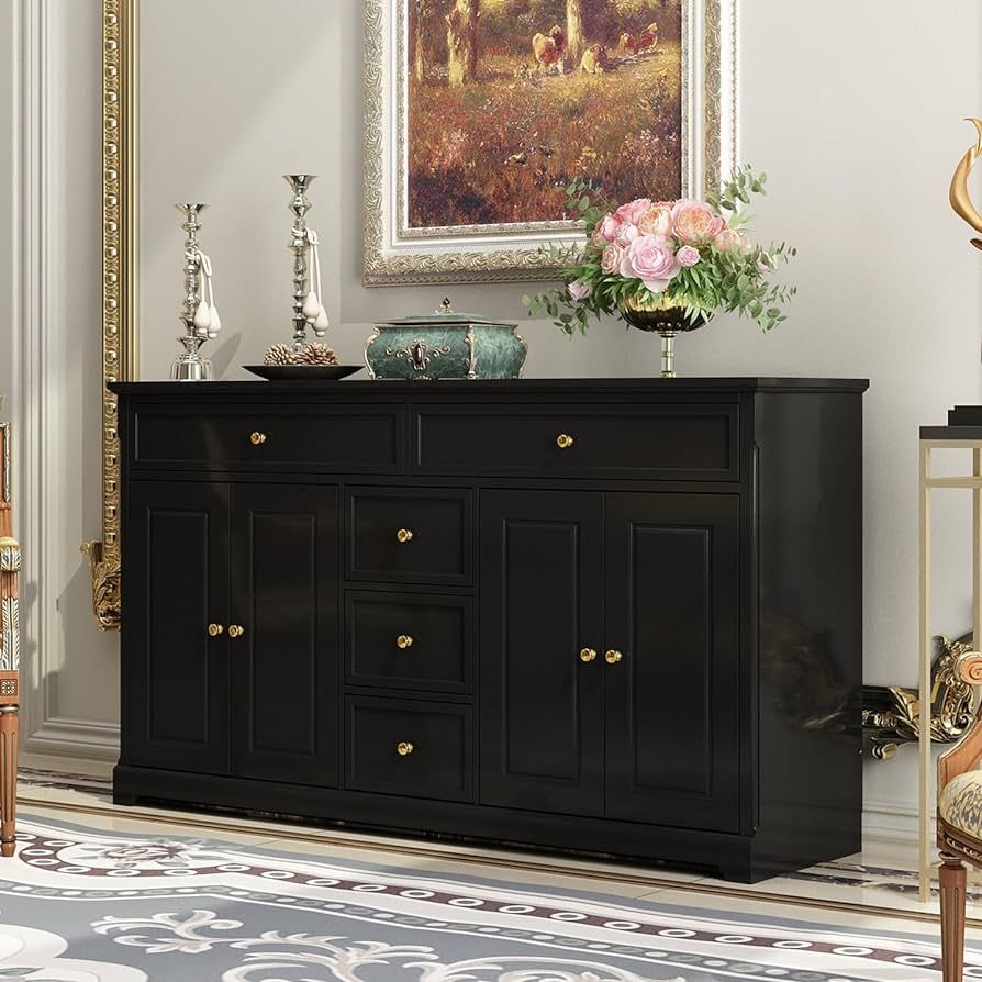 ECACAD Sideboard Buffet Cabinet with 4 Storage Compartments & 5 Drawers, Kitchen Console Table St... | Amazon (US)