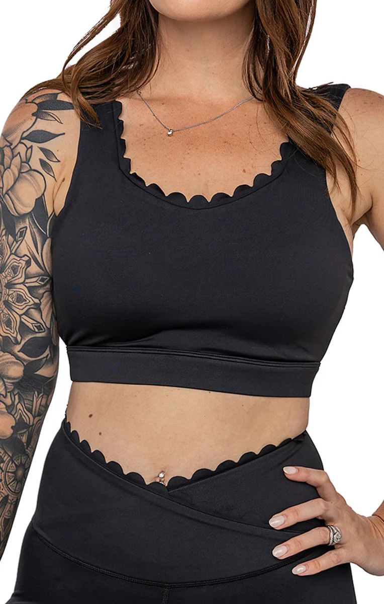 Black Scalloped Crossover Bra, perfect for summer. | Bunker Branding Co/The Linc/ Linc Active
