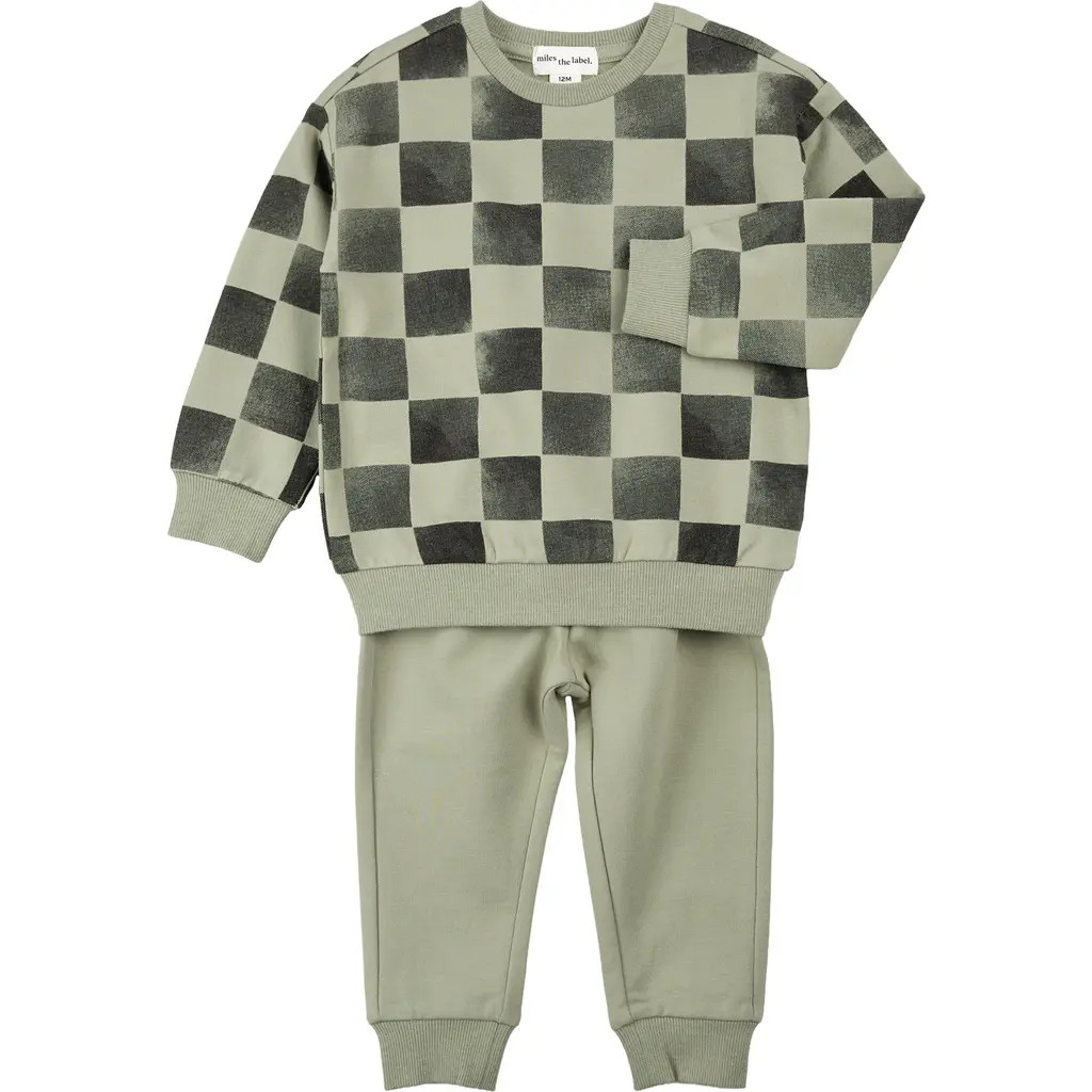 MILES THE LABEL Check Sweatshirt & Joggers Set in Dusty Green at Nordstrom Rack, Size 9M | Nordstrom Rack
