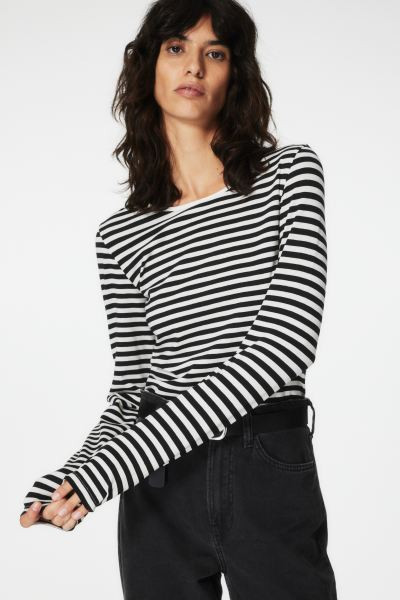Camiseta de punto - Negro/Rayas - MUJER | H&M ES | H&M (FR, IT, ES, PT, BE)
