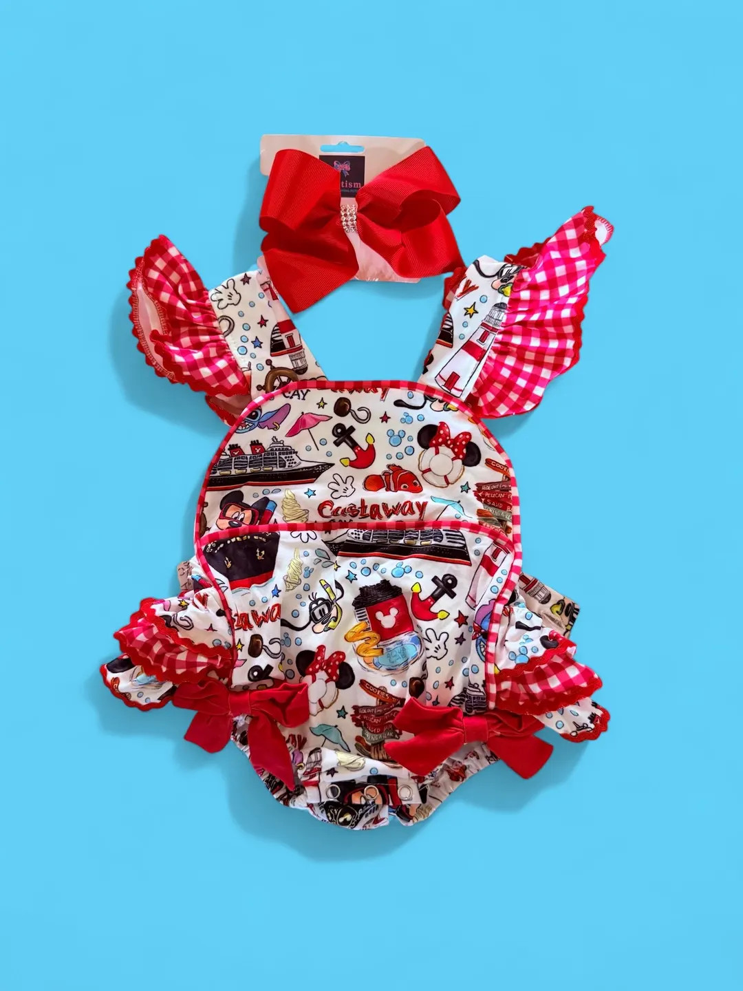 Baby Cruise Outfit, Mouse Cruise Line, Toddler Cruise Romper With Free Matching Bow - Etsy | Etsy (US)