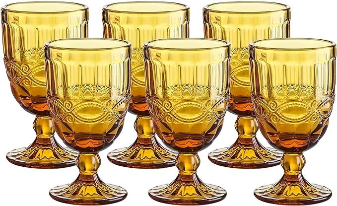 Colored Glass Goblet Vintage - Pressed Pattern Wine Glass Wedding Goblet - 8.7 Ounce (Amber) | Amazon (US)