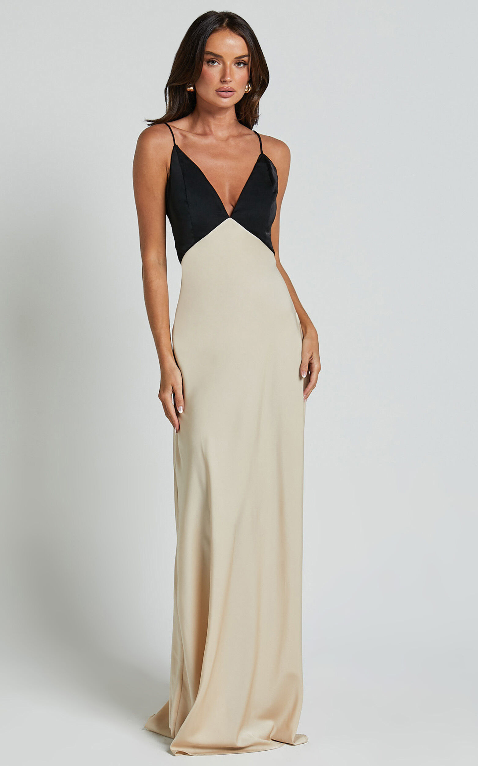 Quincy Maxi Dress - Satin Slip Dress in Black/Champagne | Showpo (US, UK & Europe)