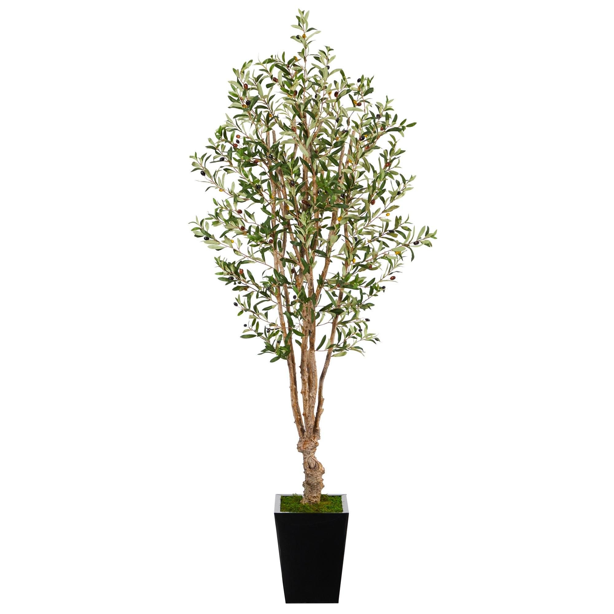 6.5’ Olive Artificial Tree in Black Metal Planter | Nearly Natural | Nearly Natural