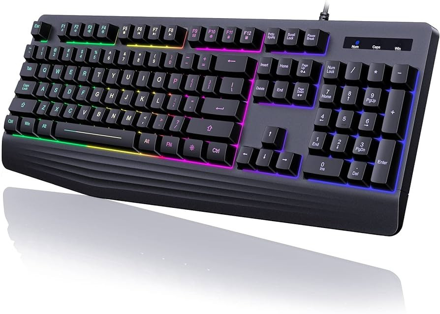 yesbeaut Gaming Keyboard, 7-Color Rainbow LED Backlit, 104 Keys Quiet Light Up Keyboard, Wrist Re... | Amazon (US)