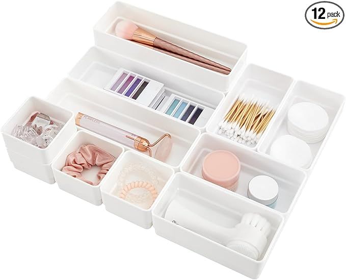 STORi SimpleSort 12-Piece Stackable White Drawer Organizer Set | Multi-size Trays | Small Makeup ... | Amazon (US)