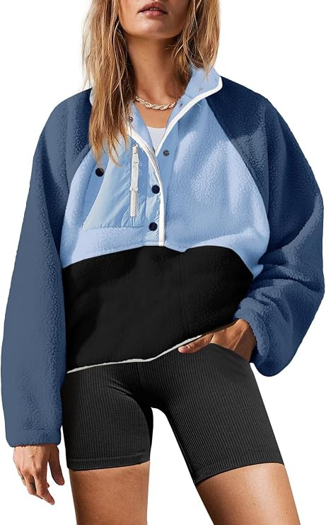 Womens Fleece Pullover Jacket Sherpa Sweatshirt with Pockets | Amazon (US)