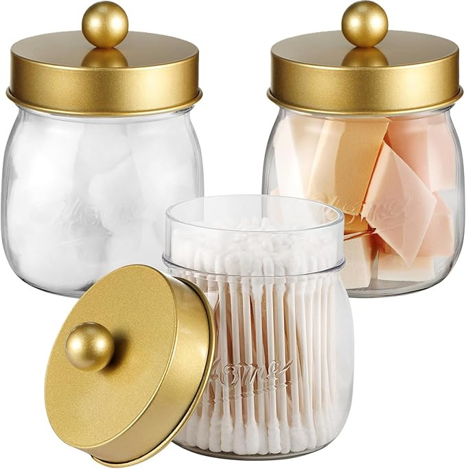 SheeChung 3 Pack Qtip Holder Bathroom Jar Set, Apothecary Mason Jar for Bathroom Vanity Home Stor... | Amazon (US)