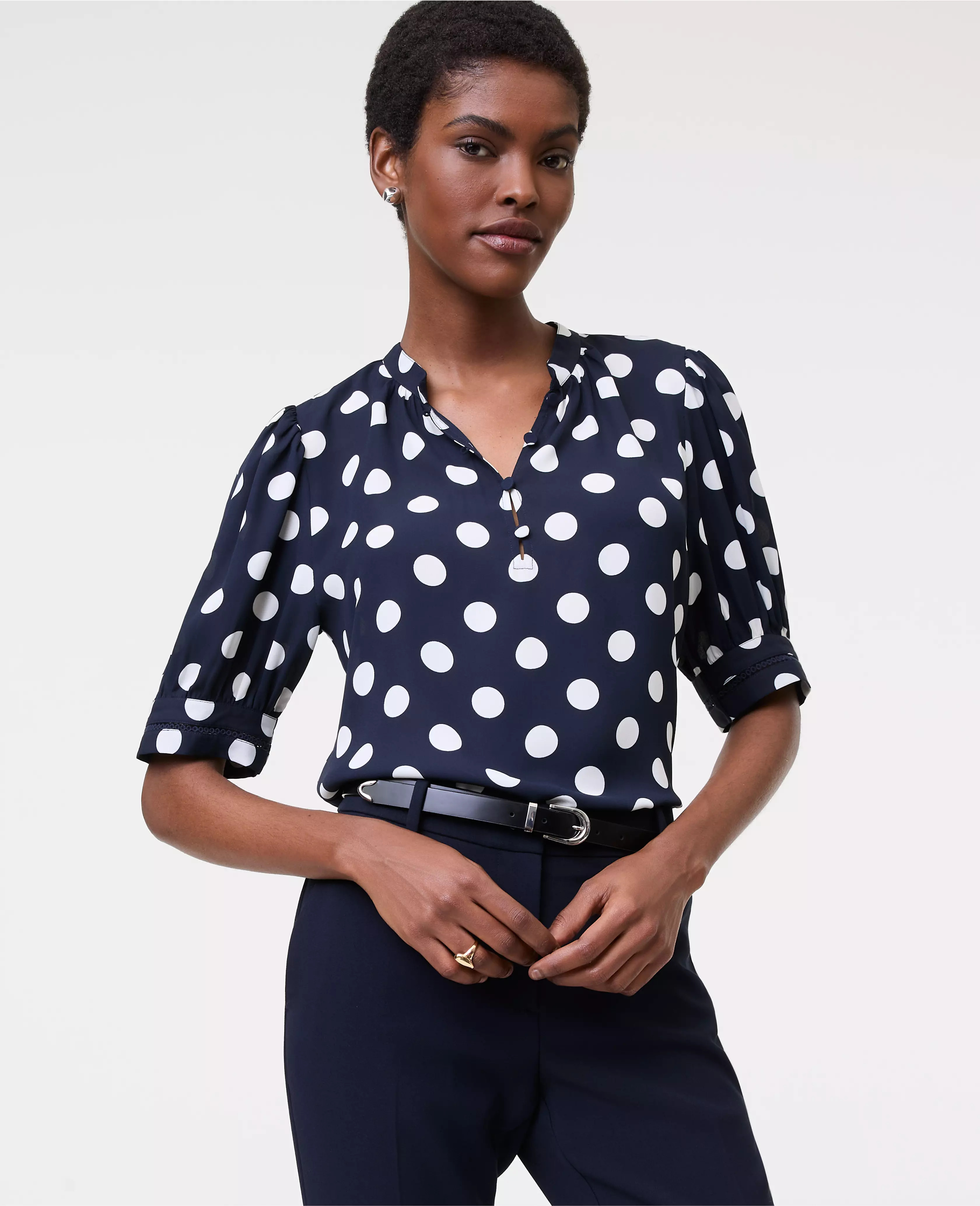 Dotted Lace Trim Mixed Media Top | Ann Taylor
