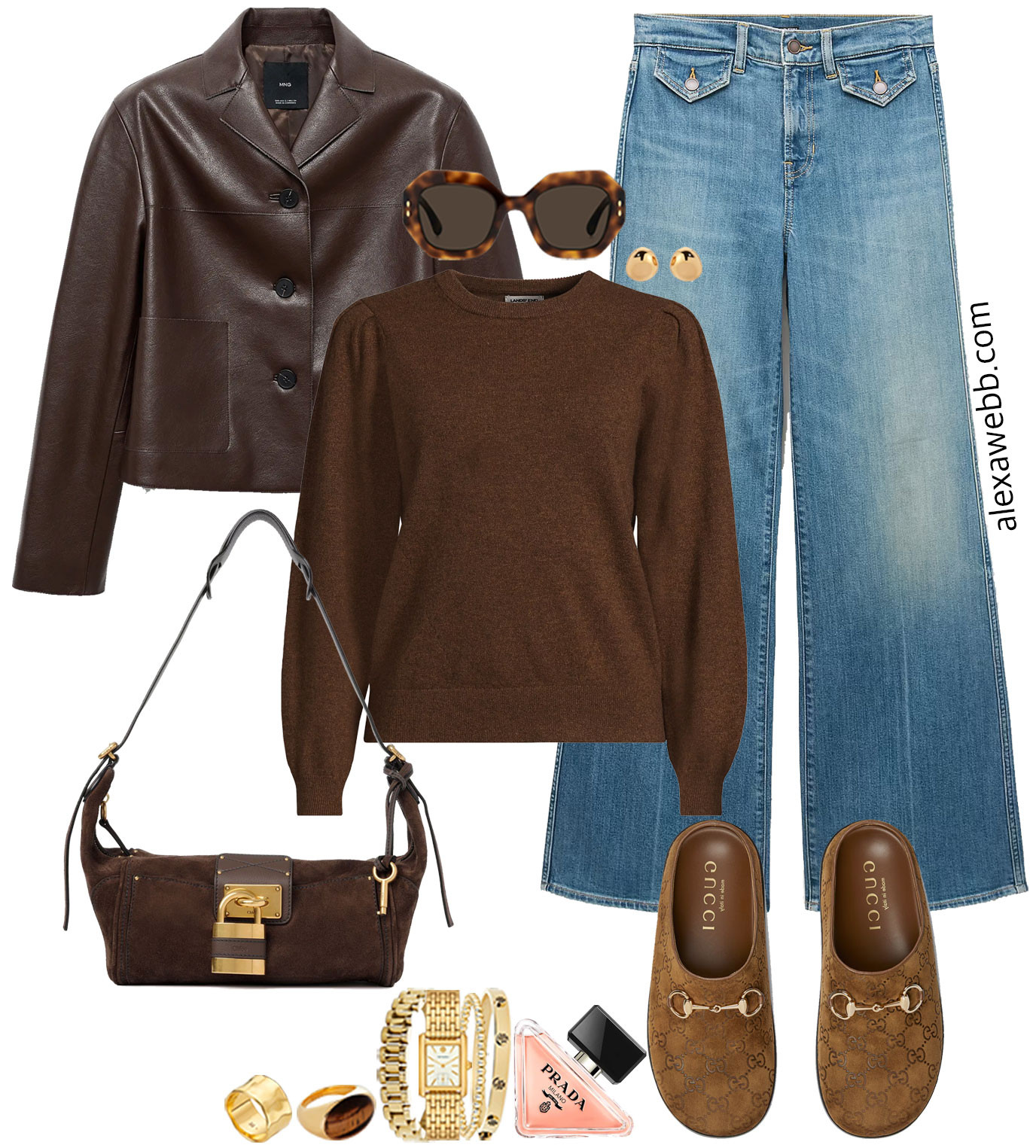 Plus Size Brown Autumn Outfits with jeans and a faux leather jacket for casual outings. These wide leg trouser jeans are from J.Crew.  They have a moderate amount of stretch and will make your legs look so long!   

 #LTKOver40 #LTKMidsize #LTKPlusSize