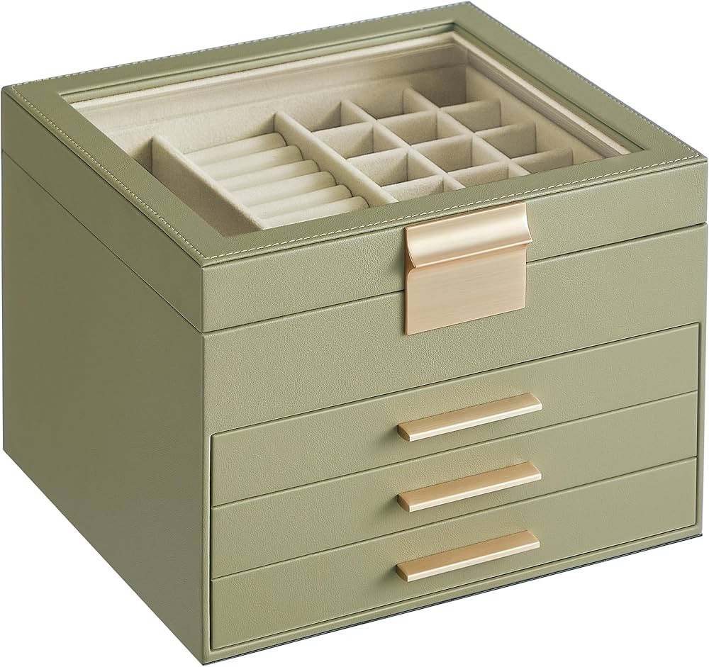SONGMICS Jewelry Box with Glass Lid, 4-Layer Jewelry Organizer, 3 Drawers, for Big and Small Jewe... | Amazon (US)