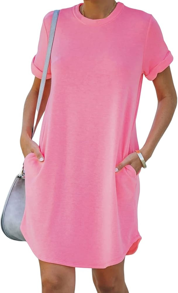YEXIPO Women's Casual Summer Short Sleeve T Shirt Dress Nightgown Crew Neck Loose Solid Color Bas... | Amazon (US)