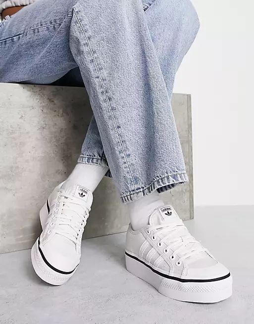 adidas Originals Nizza platform sneakers in off-white with black piping | ASOS (Global)