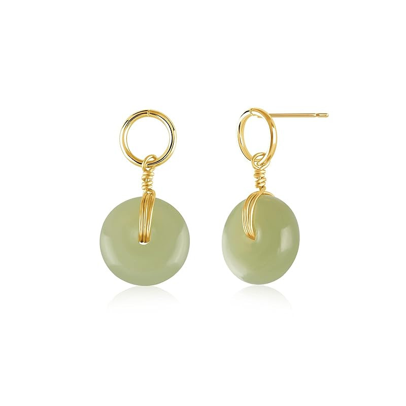 DAUMIER Jade Earrings for Women 14K Gold Plated Green Jade Dangle Earrings Lightweight Dainty Eve... | Amazon (US)