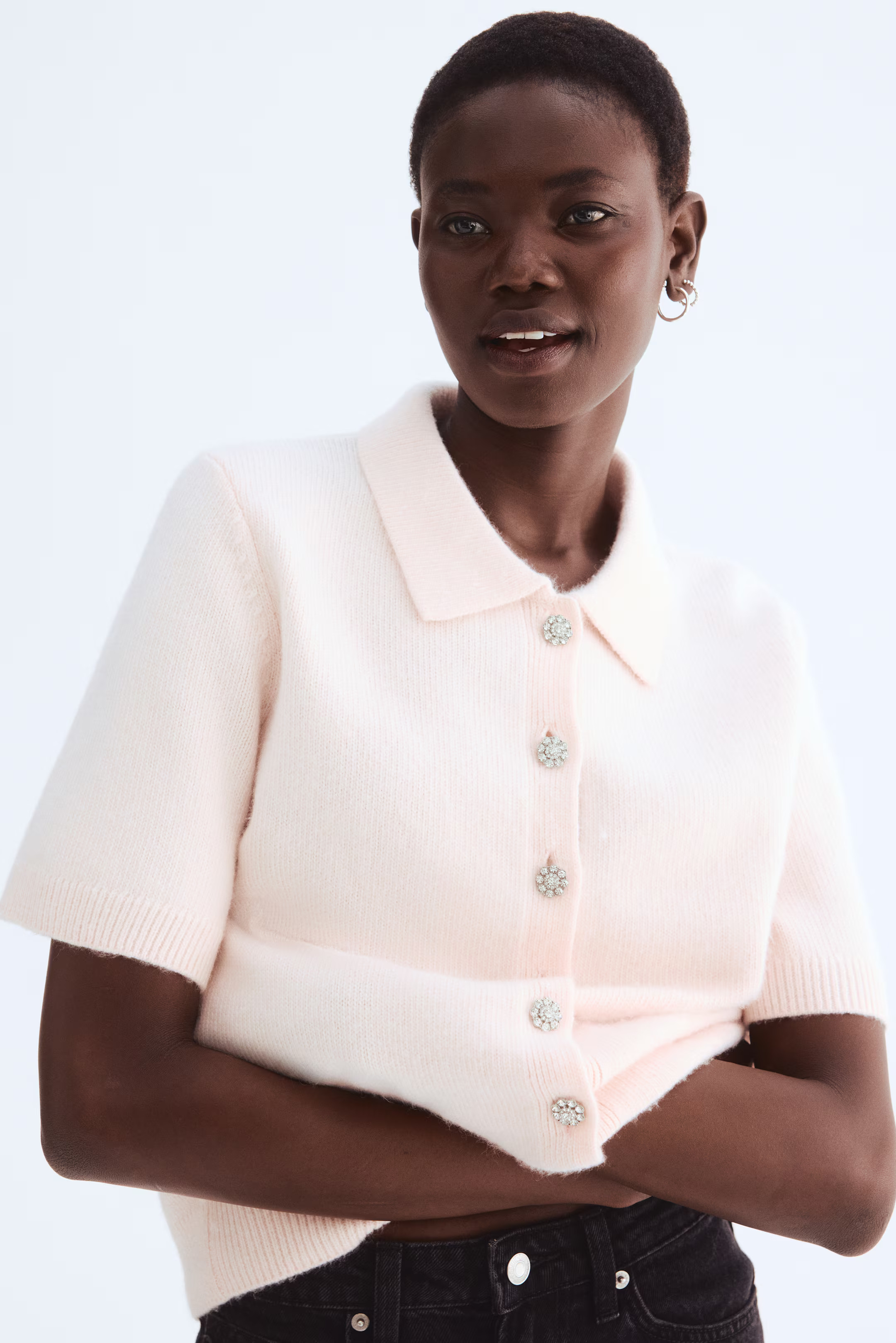 Short-Sleeved Cardigan with Collar | H&M (US + CA)