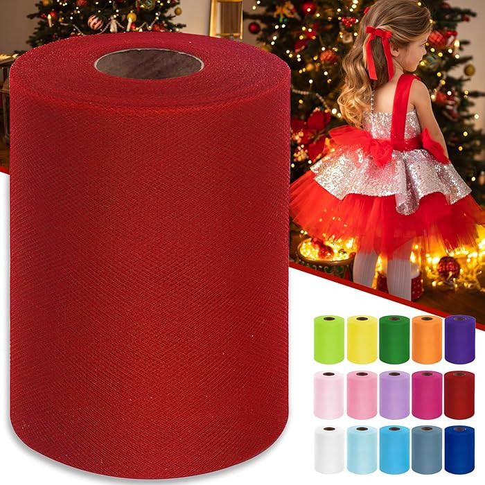 Red Tulle Fabric Roll 6 Inch by 100 Yards (300 feet) Sheer Tulle Ribbon for Christmas Gift Wrappi... | Amazon (US)