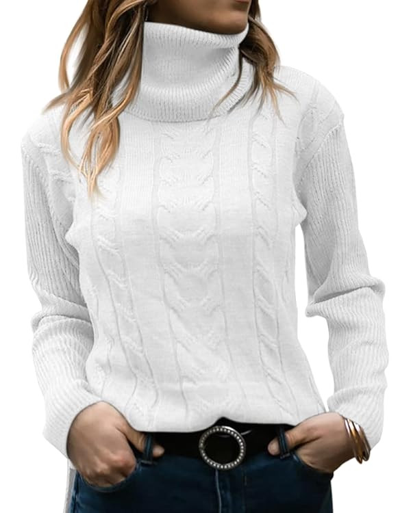 Langwyqu Womens' Turtleneck Long Sleeve Cable Knit Sweaters | Amazon (US)