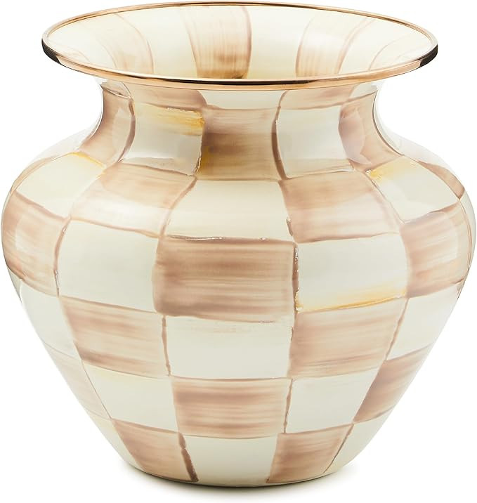 MACKENZIE-CHILDS Enamel Large Vase, Unique Flower-Vase Decor, Brown-and-White Mocha Check | Amazon (US)