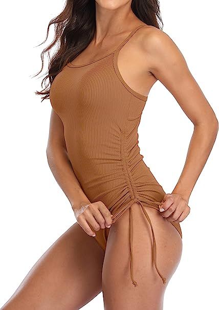 SOCIALA Ribbed One Piece Swimsuits for Women Tie Side High Cut Bathing Suits | Amazon (US)