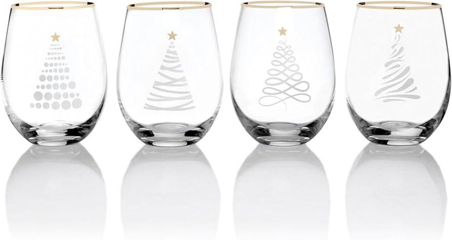 Holiday Christmas Trees Stemless Wine, Set of 4, 18 Ounce | Amazon (US)