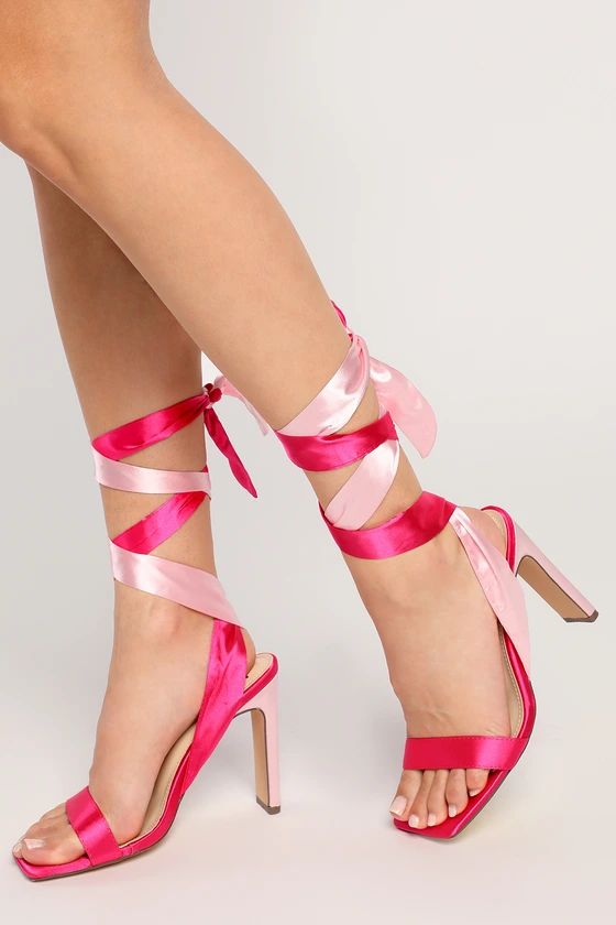 Jania Fuchsia and Light Pink Satin Lace-Up High Heel Sandals | Lulus (US)