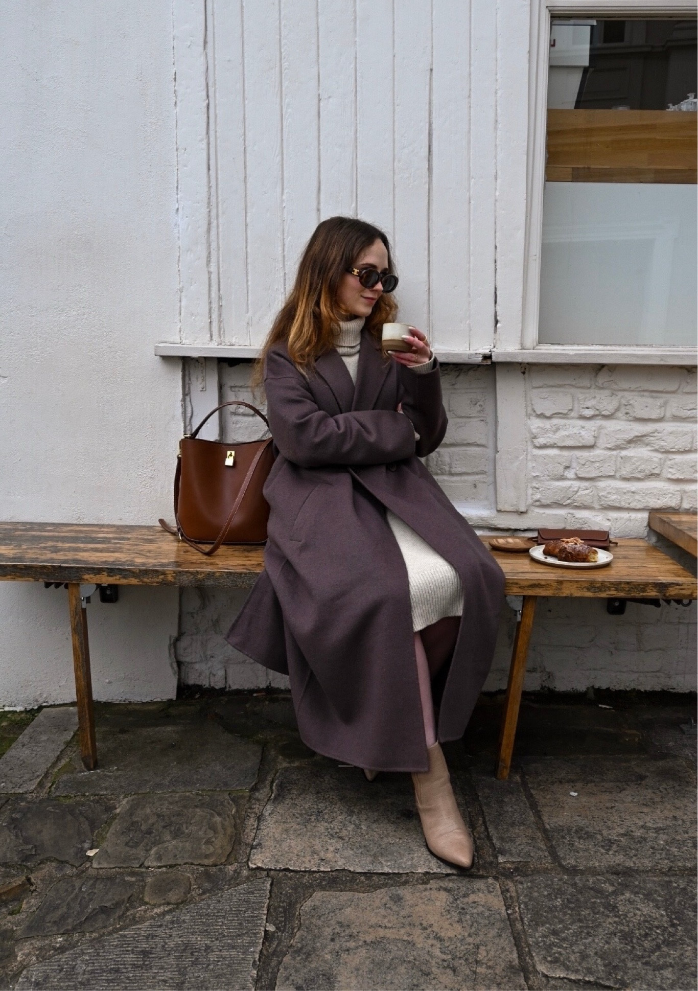 Coffee date outfit: Hush coat, merino knit dress, beige ankle boots, Mango bucket bag, Céline sunglasses 🕶️ 

#LTKitbag #LTKeurope #LTKSeasonal