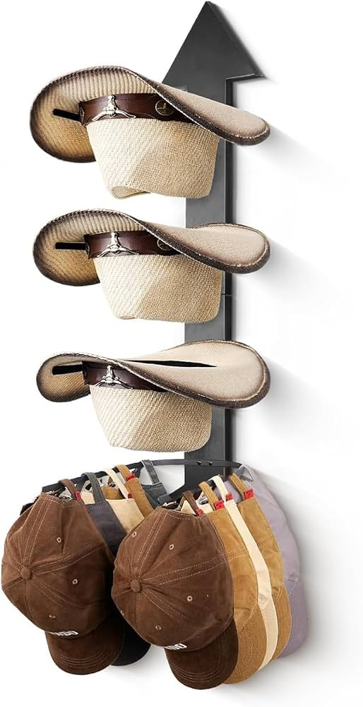 Hat Organizer for 10 Baseball Caps and 3 Cowboy Hat Cowboy Hat Rack for Wall with Solid Wood Arro... | Amazon (US)