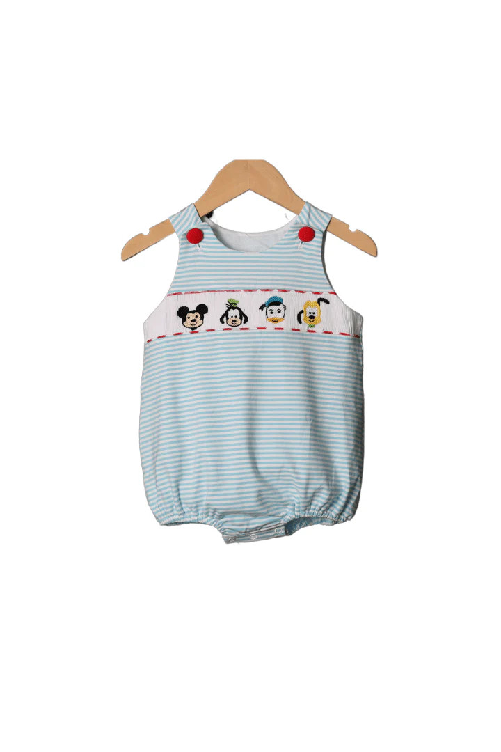 Smocked Mouse and Friends Blue Stripe Bubble | The Smocked Flamingo