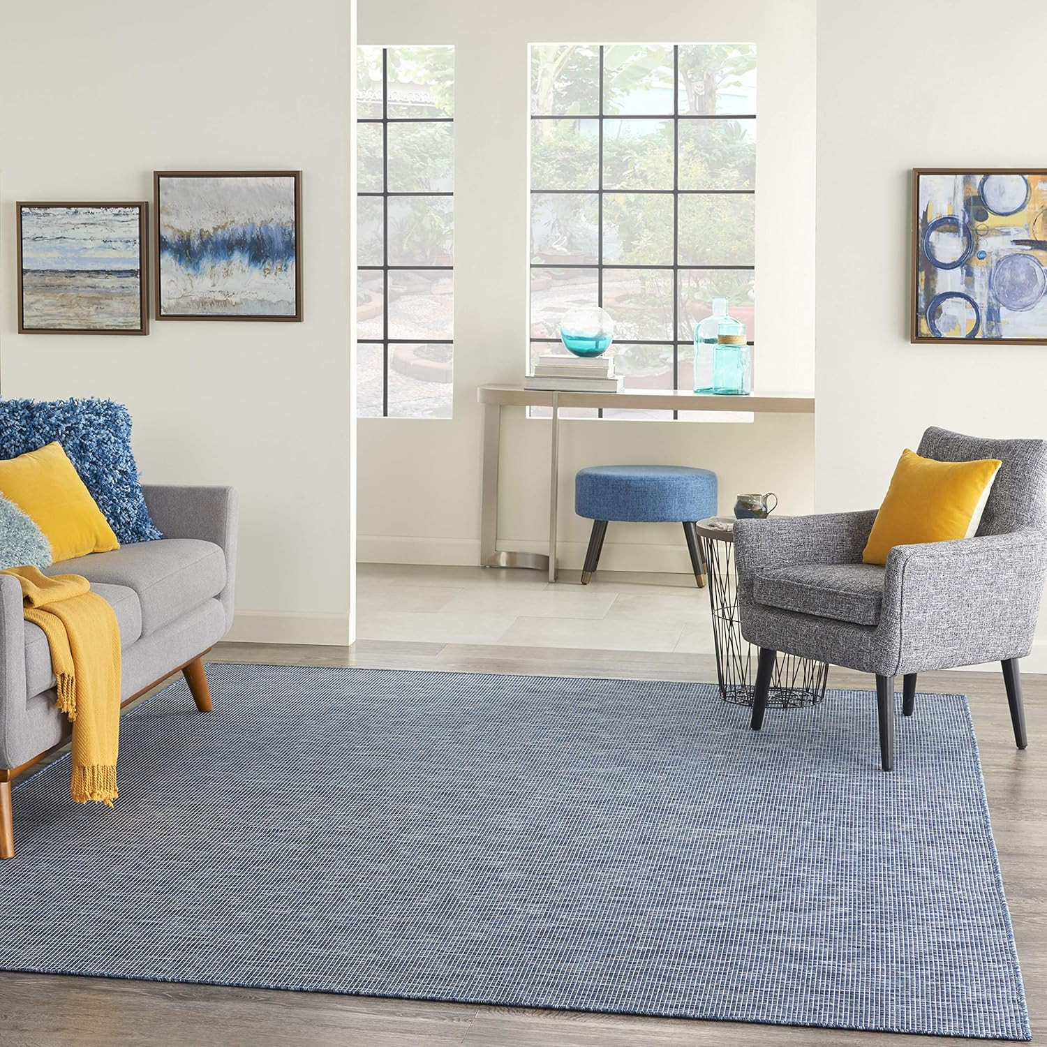 Nourison Positano Navy Blue 5' x 7' Area Rug, Modern, Solid, Indoor/Outdoor, Easy Cleaning, Non S... | Amazon (US)