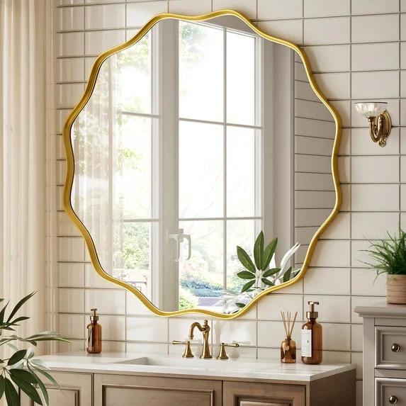 BEAUTYPEAK 36" Wavy Round Bathroom Mirror Wall Decor with Deep Frame, Gold | Walmart (US)