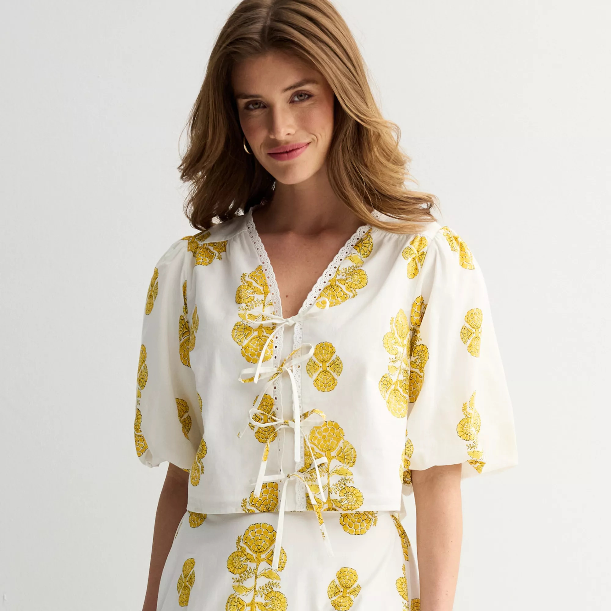 Women's MNK Bubble Sleeve Front Tie Top | Kohl's