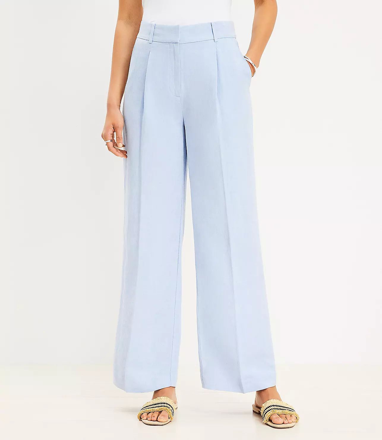 Peyton Trouser Pants in Chambray Linen Blend | LOFT