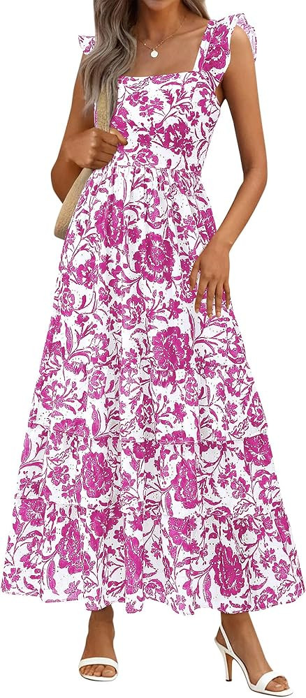 BTFBM Summer Dresses for Women 2026 Sleeveless Boho Floral Maxi Wedding Guest Dress Beach Vacatio... | Amazon (US)