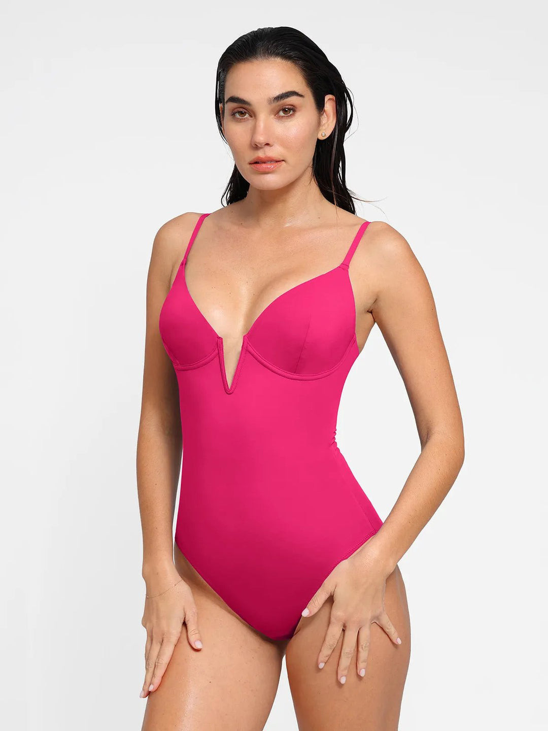 Shapewear Plunging V Slimming One-Piece Swimsuit | Popilush