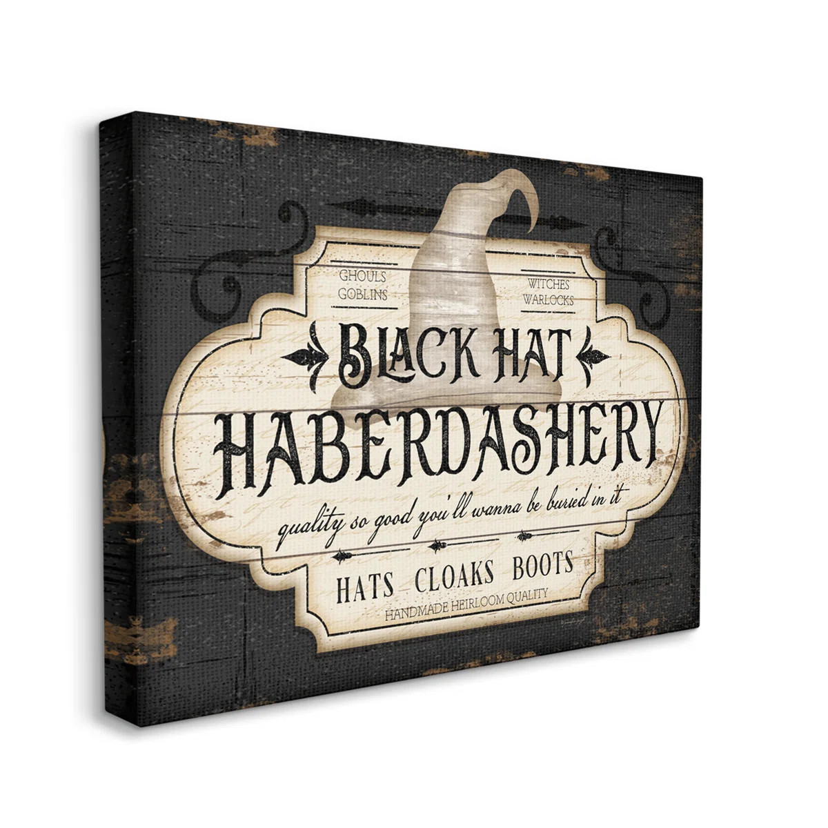 Black Hat Haberdashery Halloween Sign Spooky Heirloom Quality by Jennifer Pugh - Graphic Art | Wayfair North America