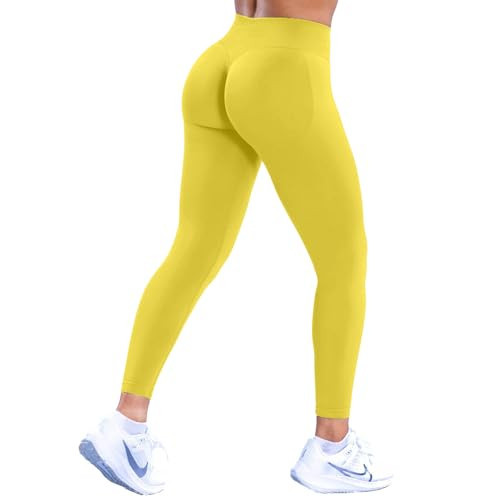 TRYTO Impact Leggings Hidden Scrunch Sports Seamless Yoga Pants Women Workout Fitness Gym Outdoor Legging Neon Yellow, X-Large | Amazon (US)