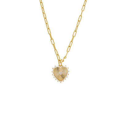 Pave Accented Ridged Heart Pendant Lariat | Adina Eden