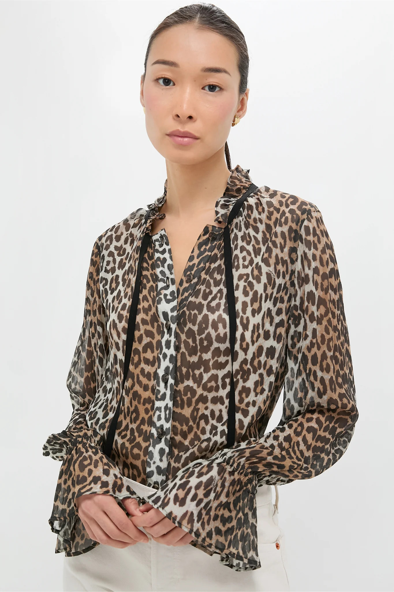 Leopard Printed Viscose Chiffon Tie String Shirt | Tuckernuck (US)