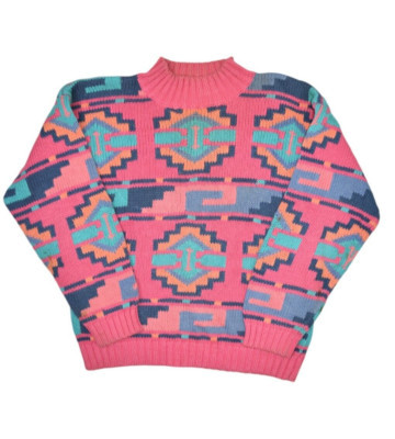 Vintage Nuovo Sweater Womens S Pink Aztec Southwestern Tribal Ramie Knit Mock  | eBay | eBay US