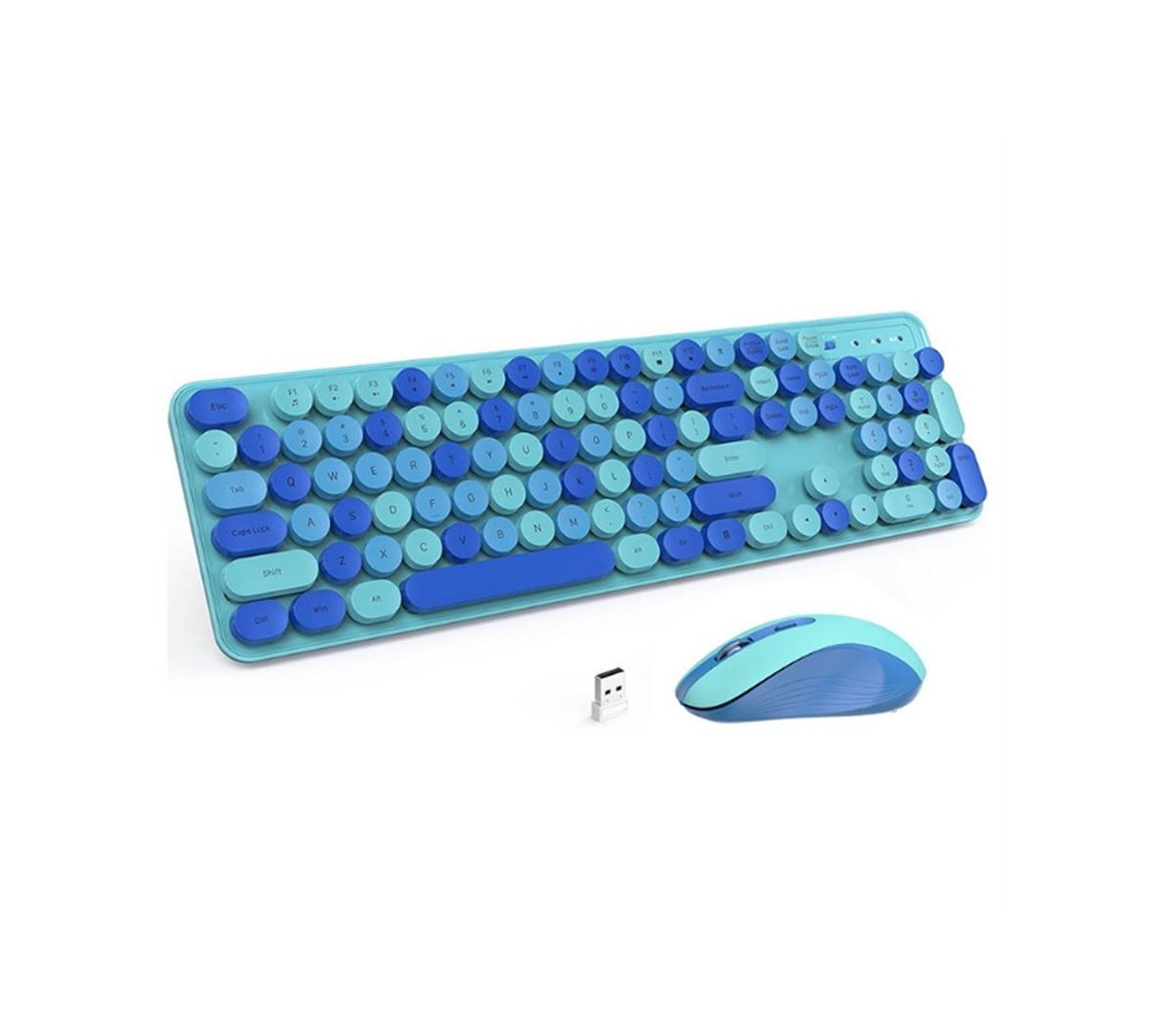 Risokeys Wireless Keyboard And Mouse Set – Silent Typing, Retro Round Keys, Battery Operated, 2.4G Connection, Blue | Macy's
