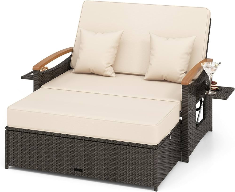 Moccha Outdoor Wicker Daybed, Patio Rattan Loveseat Sofa w/ 4-Level Adjustable Backrest, Folding ... | Amazon (US)